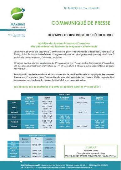 Horaire Déchetterie 2021